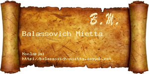 Balassovich Mietta névjegykártya